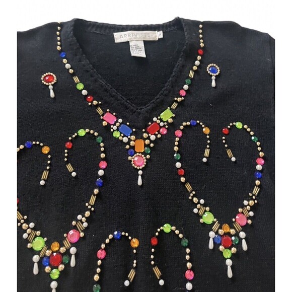 ARRIVISTE Vintage Multi Colored HEART SHAPE Gemstone Embellished Sweater Size M - Picture 8 of 8